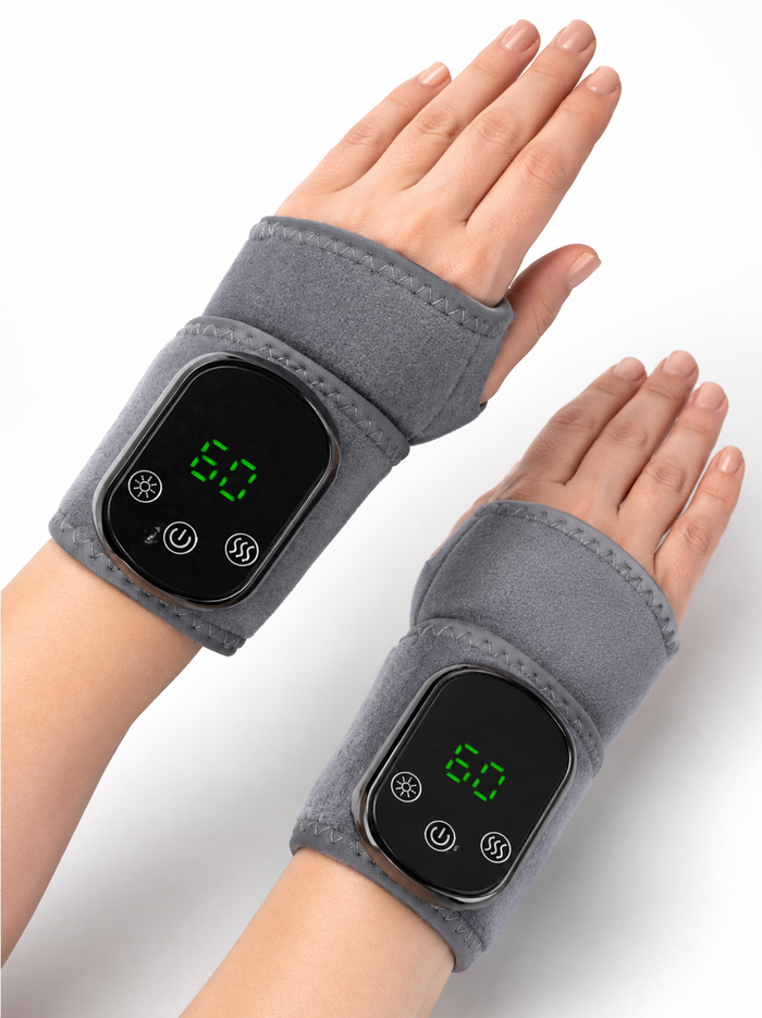 Wrist Massager with Heat and Vibration — Rechargeable Support Wrap for Pain Relief & Recovery